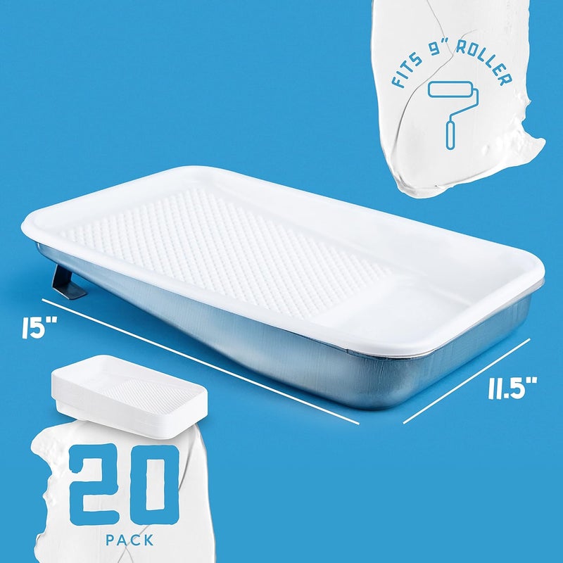 UNVERT Paint Tray Liner Set Includes 9" Reusable Metal Paint Trays & 20 Pack of 9 inch White Plastic Paint Tray Liners, Paint Roller Tray, Set for Household or Construction Use - Image 2